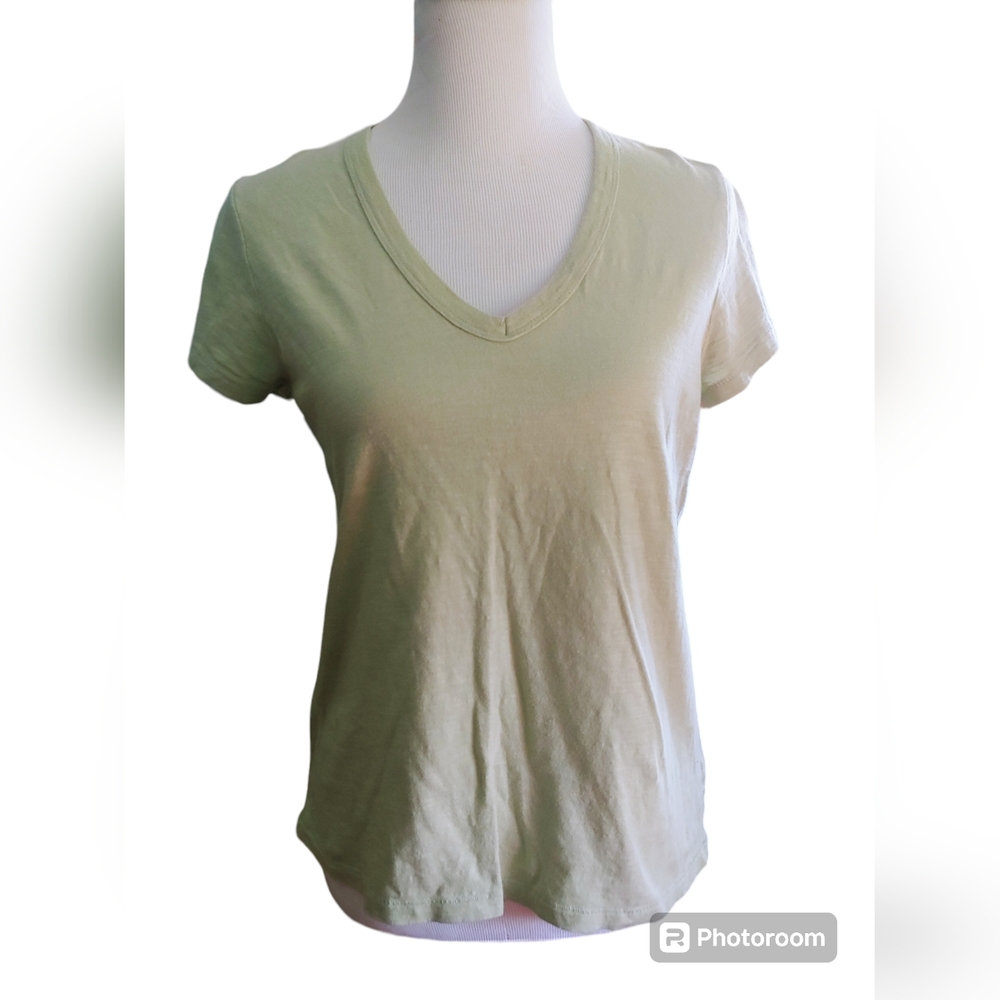B2G1 FREE! Cotton Light Green V Neck Short Sleeve Tee
